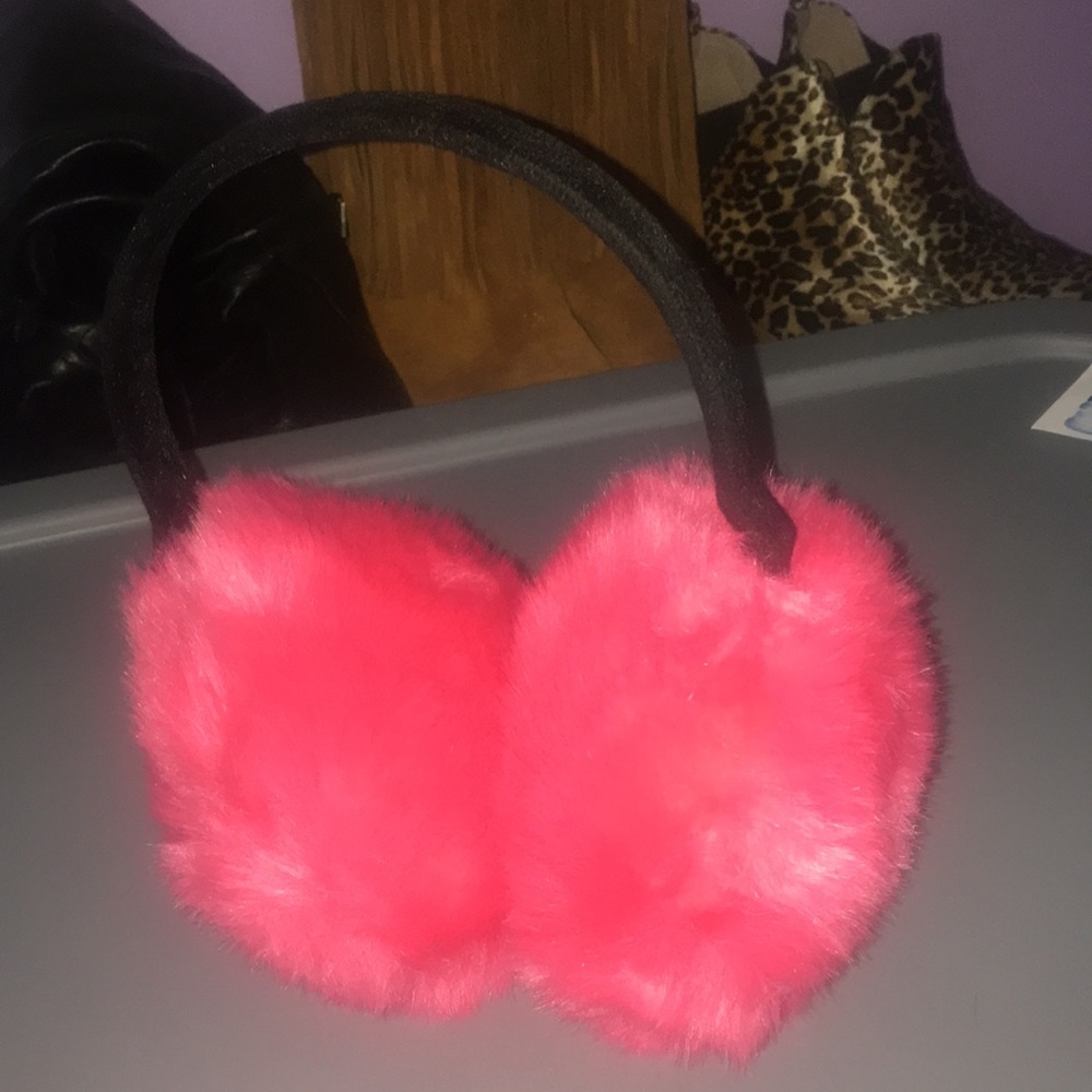 Hot pink fluffy earmuffs